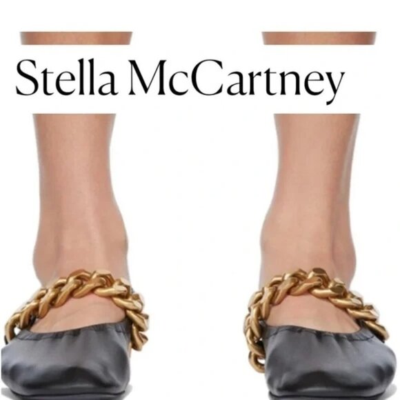 Stella McCartney Falabella Chain-Trim Ballerina Flat Shoes Black Womens … - Picture 1 of 12